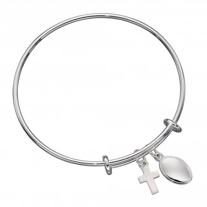 Sterling Silver Expanding Engravable Medal Cross Charm Bangle B5235BeginningsB5235