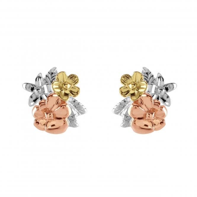 Sterling Silver Flower Cluster Rose & Gold Plate Stud Earrings 40806RGDDew40806RGD