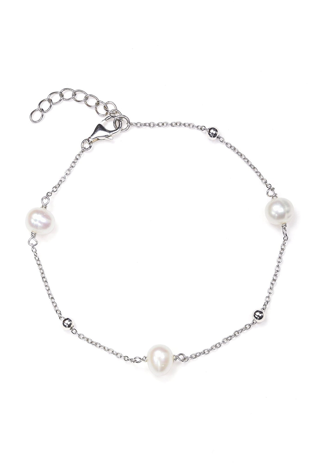 Sterling Silver Freshwater Pearl Bead Station BraceletThe Fine CollectiveBA0056554