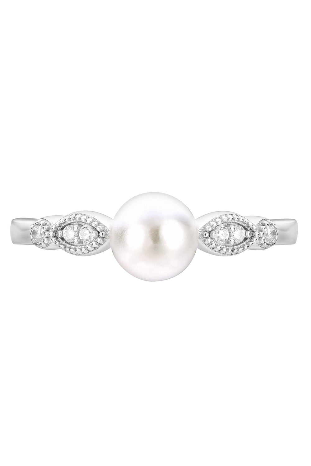 Sterling Silver Freshwater Pearl & Cubic Zirconia Vintage RingThe Fine CollectiveBA0061060 - L