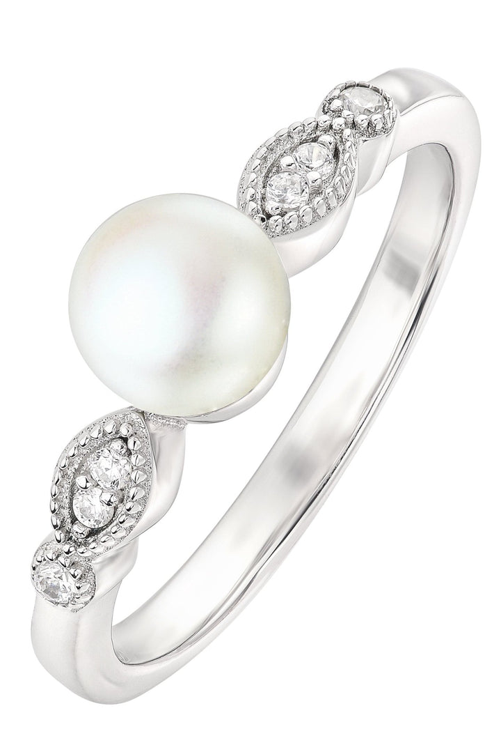 Sterling Silver Freshwater Pearl & Cubic Zirconia Vintage RingThe Fine CollectiveBA0061060 - L