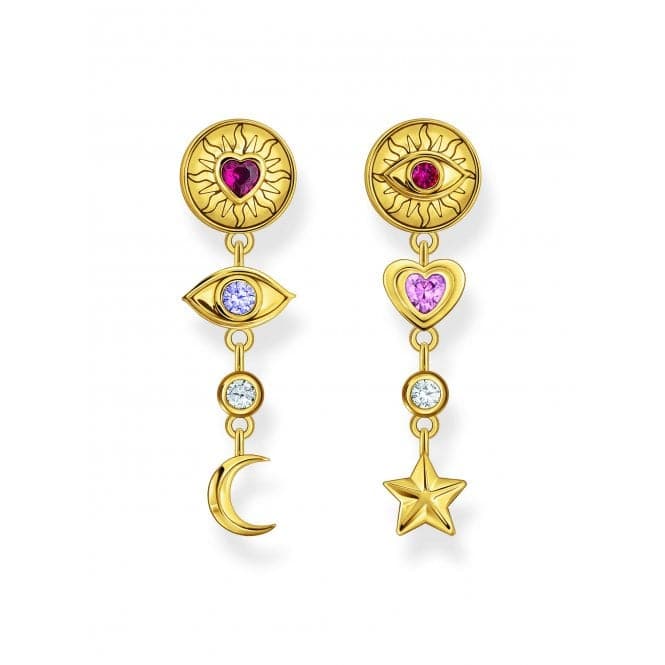Sterling Silver Gold Plated 3D Symbols Colourful Stones Earrings H2277 - 995 - 7Thomas Sabo Sterling SilverH2277 - 995 - 7