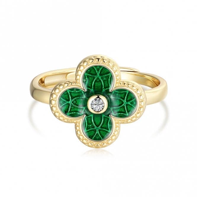 Sterling Silver Gold Plated Adjustable Green Lucky 4 Leaf Ring ERLR005Ellie Rose LondonERLR005