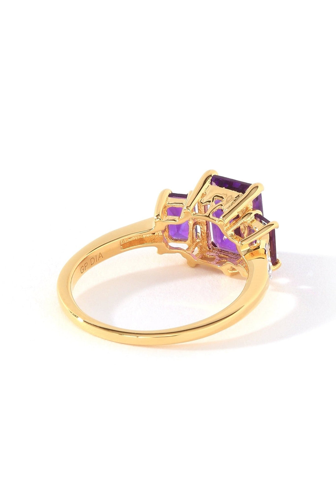 Sterling Silver Gold Plated Amethyst & Diamond Trilogy RingThe Fine CollectiveBA0073843 - L