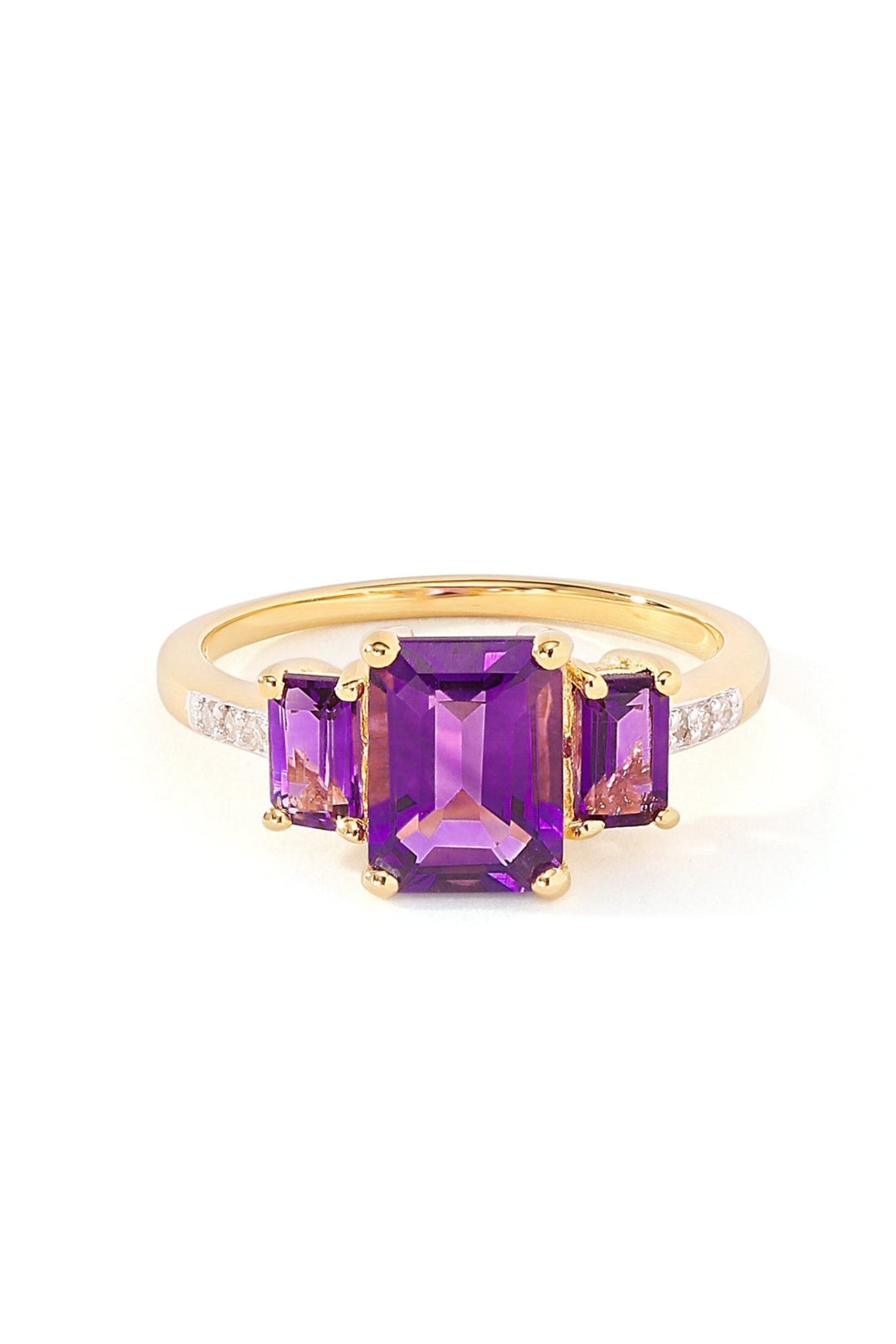 Sterling Silver Gold Plated Amethyst & Diamond Trilogy RingThe Fine CollectiveBA0073843 - L