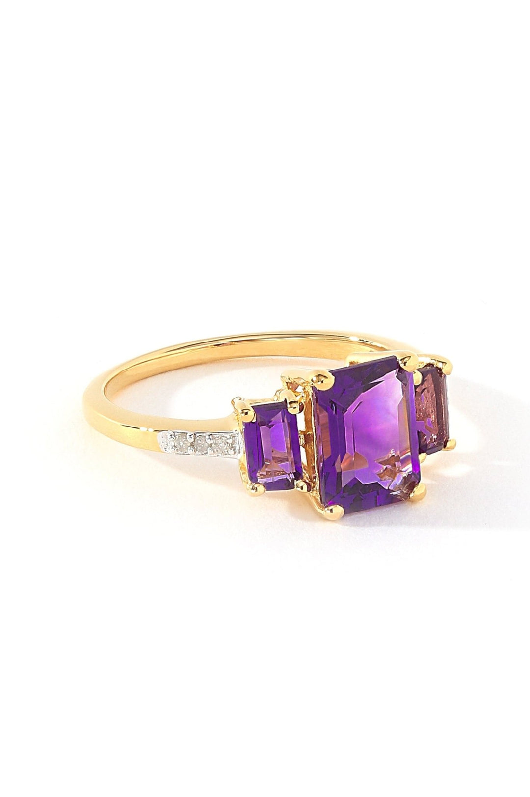 Sterling Silver Gold Plated Amethyst & Diamond Trilogy RingThe Fine CollectiveBA0073843 - L