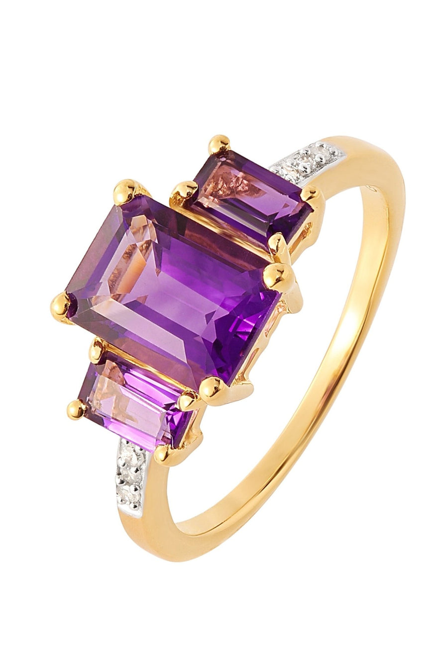 Sterling Silver Gold Plated Amethyst & Diamond Trilogy RingThe Fine CollectiveBA0073843 - L