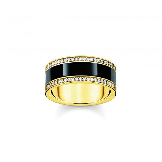 Sterling Silver Gold Plated Black Enamel And Zirconia Band Ring TR2446 - 565 - 11Thomas Sabo Sterling SilverTR2446 - 565 - 11 - 48