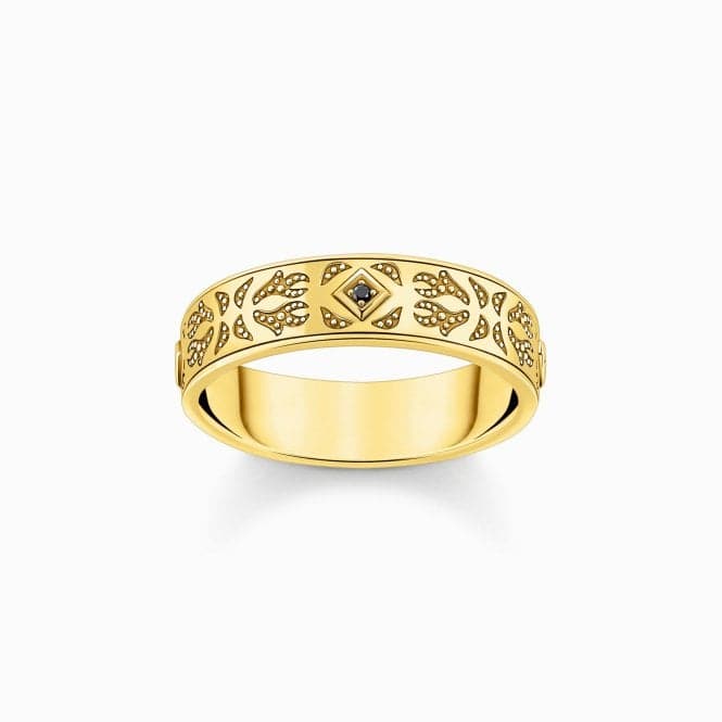 Sterling Silver Gold Plated Black Zirconia Patterned Ring TR2455 - 414 - 39Thomas Sabo Sterling SilverTR2455 - 414 - 39 - 68