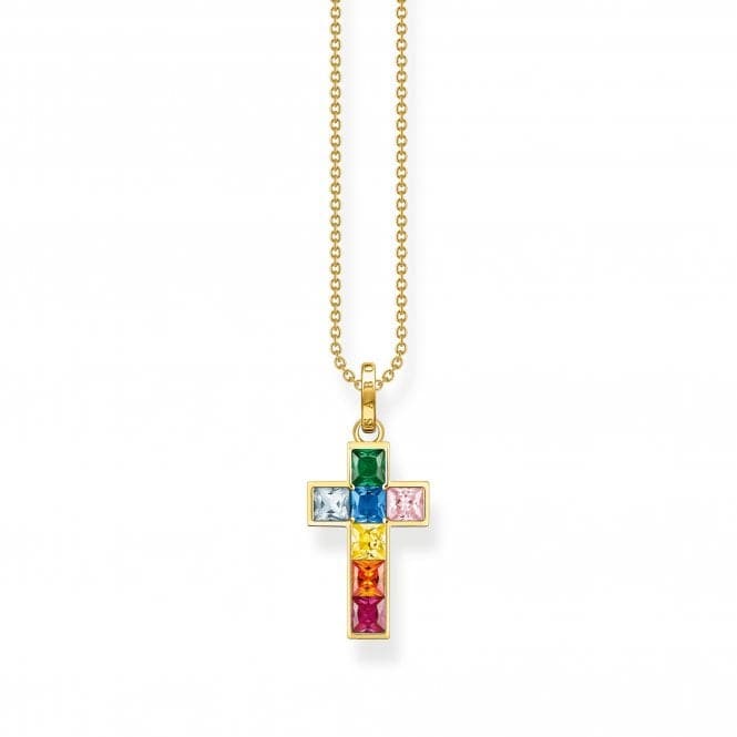 Sterling Silver Gold Plated Cross Colourful Stones Necklace KE2166 - 996 - 7 - L45VThomas Sabo Sterling SilverKE2166 - 996 - 7