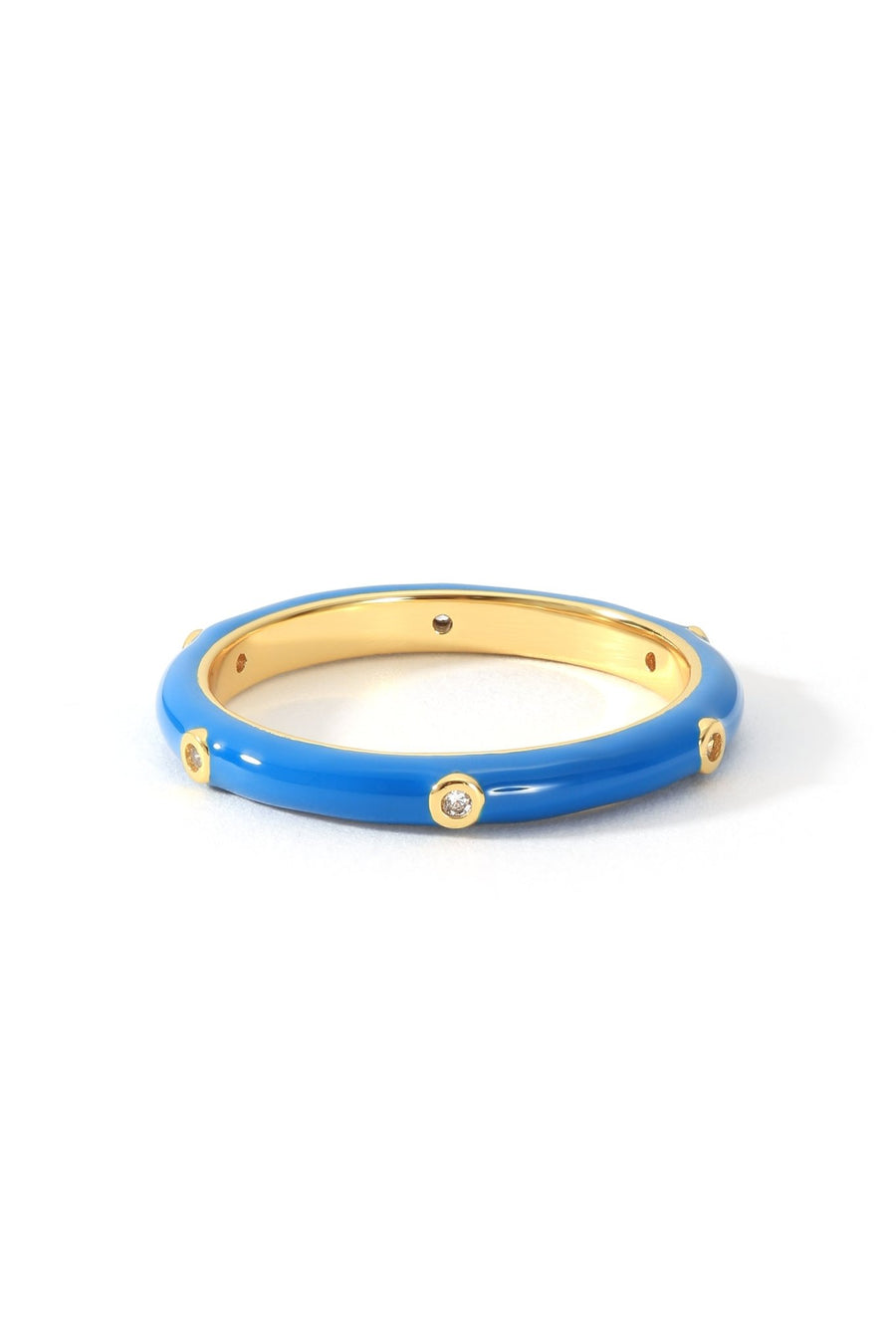 Sterling Silver Gold Plated Crystal Blue Enamel Stacker RingThe Fine CollectiveBA0073005 - L