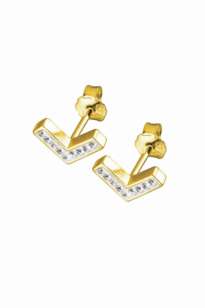 Sterling Silver Gold Plated Crystal Chevron Stud EarringsThe Fine CollectiveBA0064106