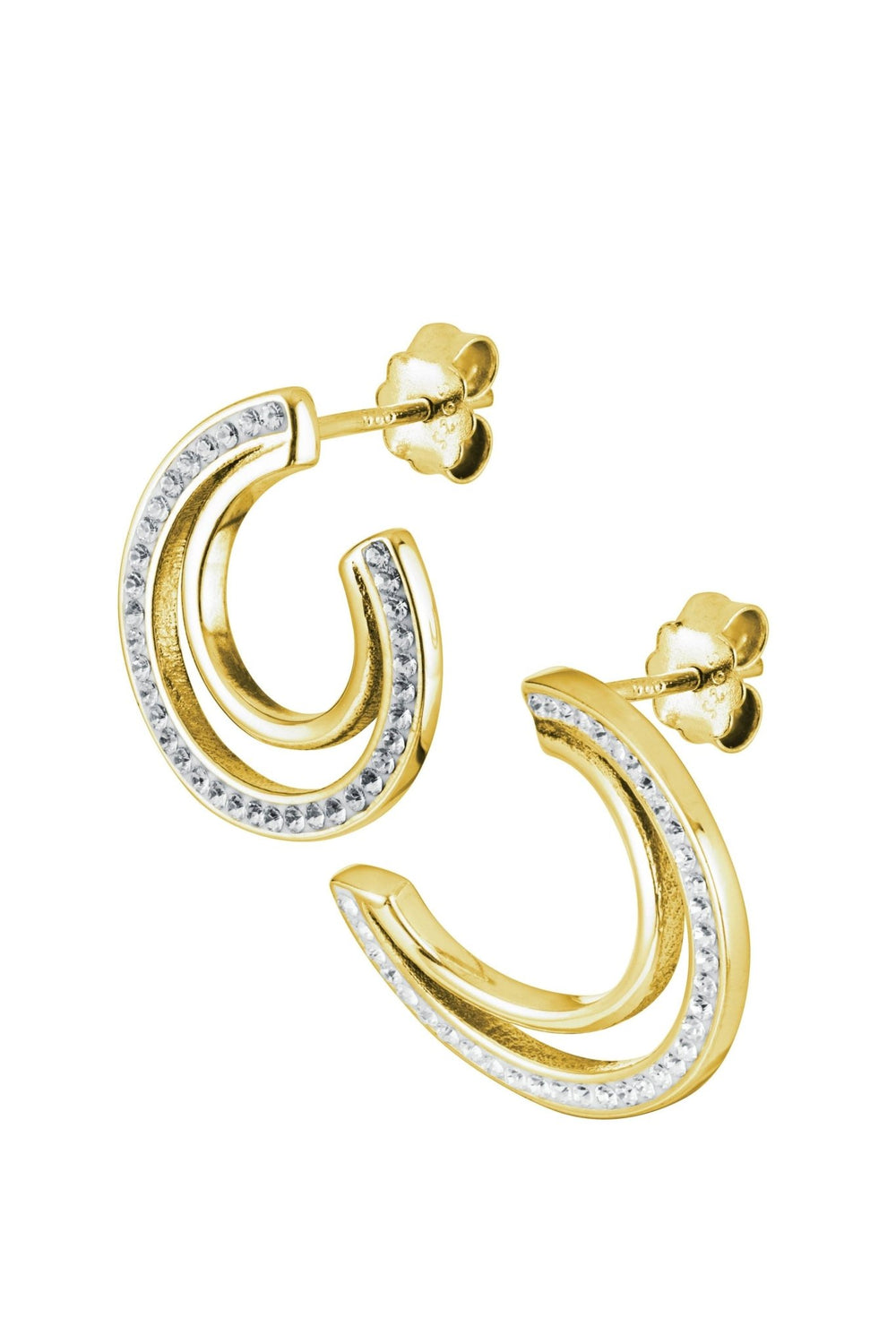 Sterling Silver Gold Plated Crystal Double Crescent Stud EarringsThe Fine CollectiveBA0064094