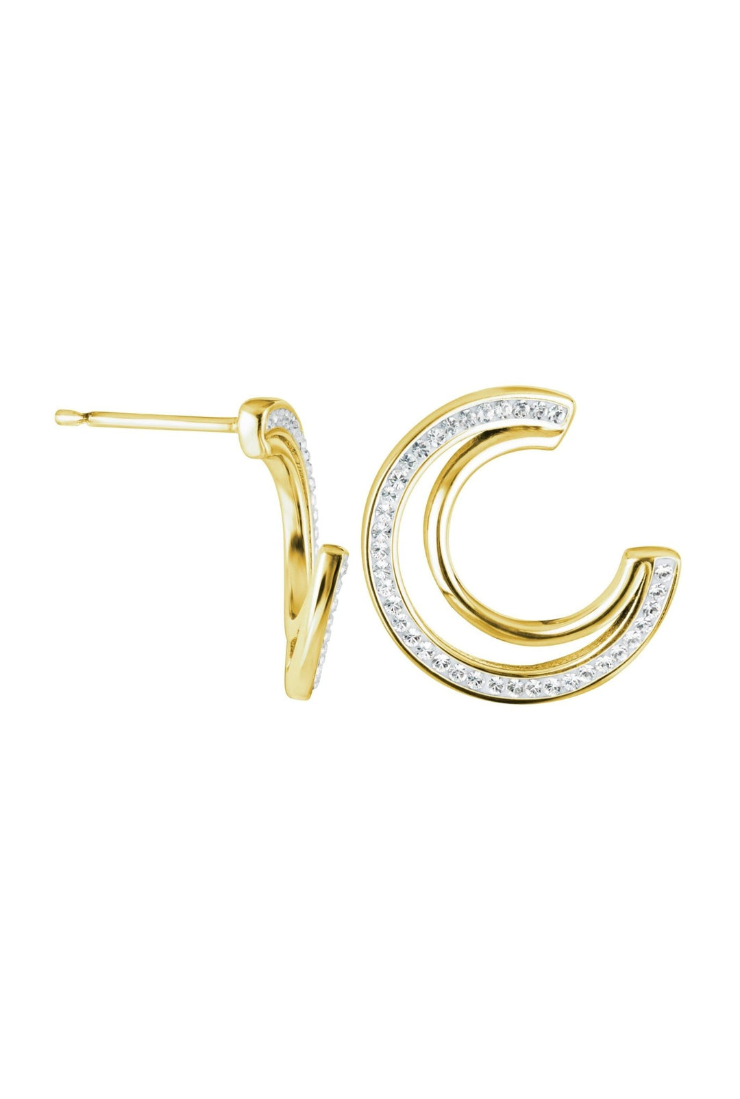 Sterling Silver Gold Plated Crystal Double Crescent Stud EarringsThe Fine CollectiveBA0064094