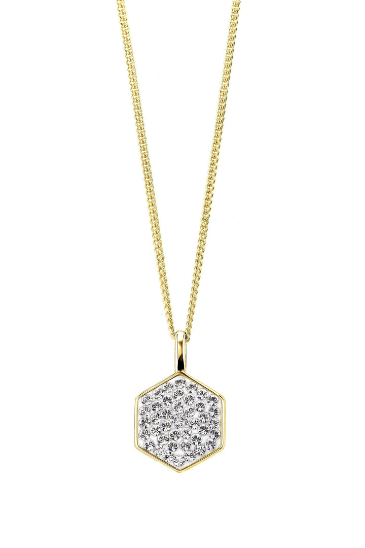 Sterling Silver Gold Plated Crystal Hexagon Pendant NecklaceThe Fine CollectiveBA0071182