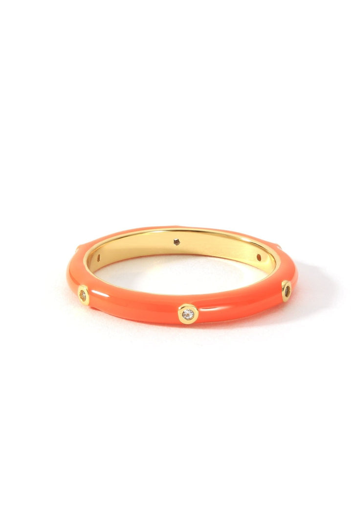 Sterling Silver Gold Plated Crystal Orange Enamel Stacker RingThe Fine CollectiveBA0073787 - L