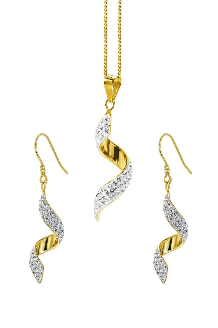 Sterling Silver Gold Plated Crystal Swirl Hook Earring and Pendant SetThe Fine CollectiveBA0031503