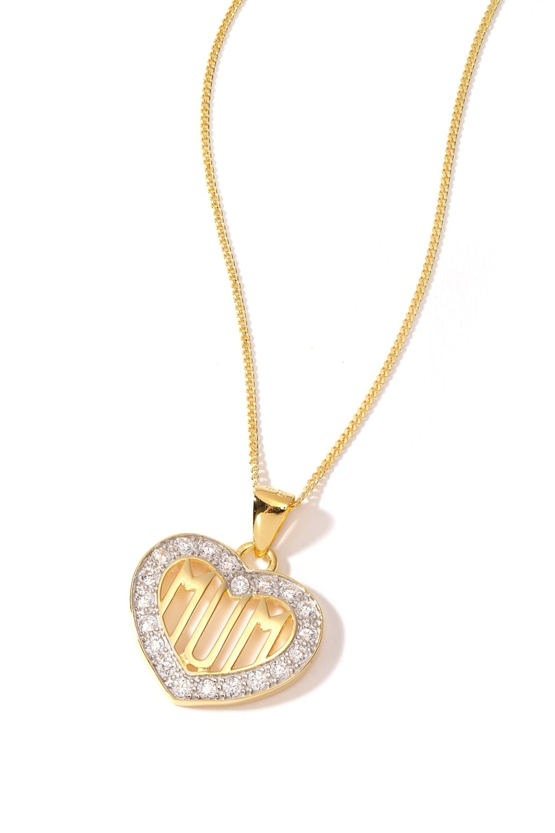 Sterling Silver Gold Plated Cubic Zirconia Mum Heart PendantThe Fine CollectiveBA0000865