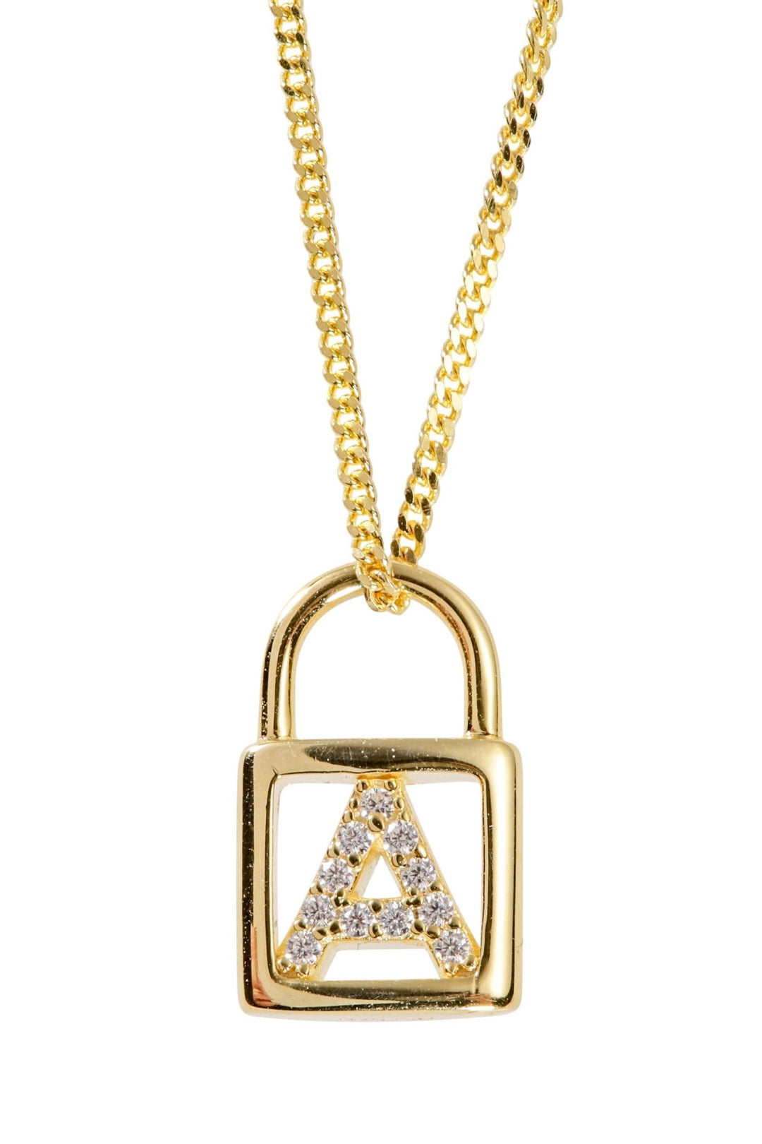 Sterling Silver Gold Plated Cubic Zirconia Padlock Initial PendantThe Fine Collective55183711404413