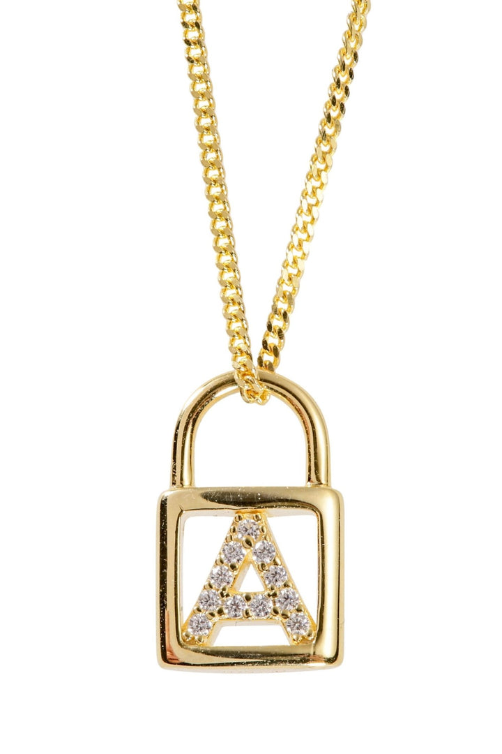 Sterling Silver Gold Plated Cubic Zirconia Padlock Initial PendantThe Fine Collective55183711404413