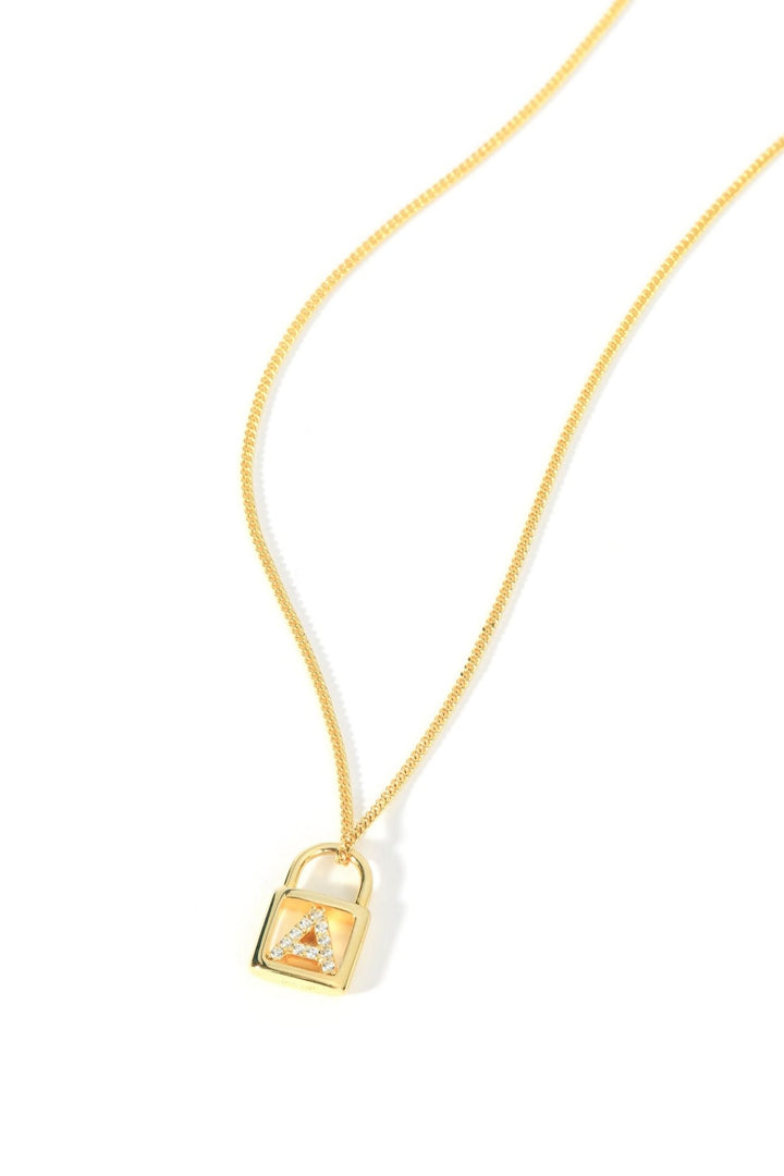 Sterling Silver Gold Plated Cubic Zirconia Padlock Initial PendantThe Fine Collective55183711404413