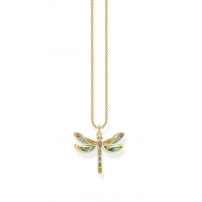 Sterling Silver Gold Plated Dragonfly Necklace KE1970-295-7-L42V