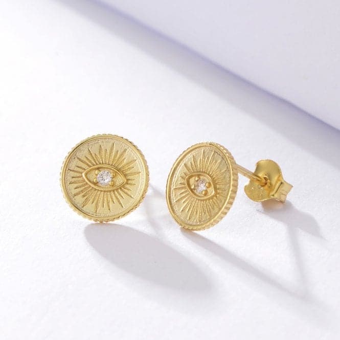 Sterling Silver Gold Plated Evil Eye Disc Earrings ERLE085Ellie Rose LondonERLE085