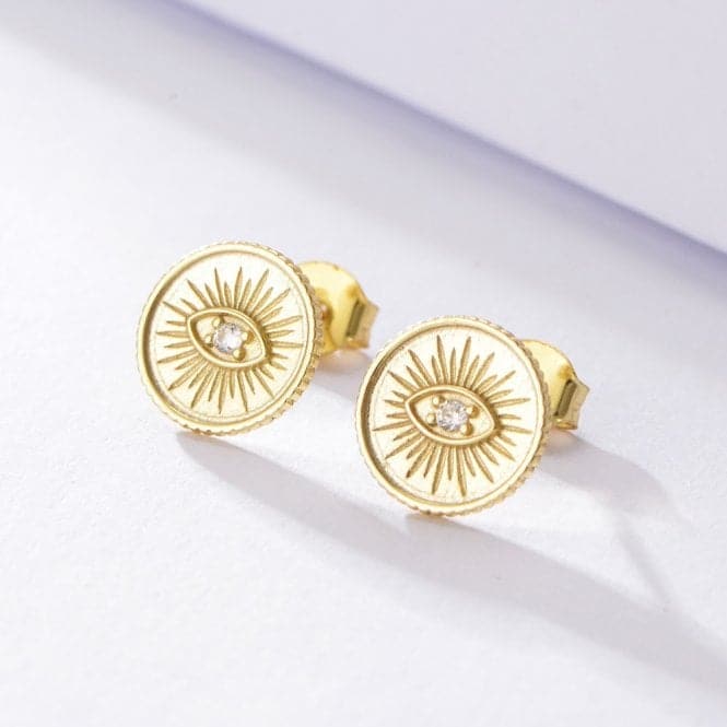 Sterling Silver Gold Plated Evil Eye Disc Earrings ERLE085Ellie Rose LondonERLE085