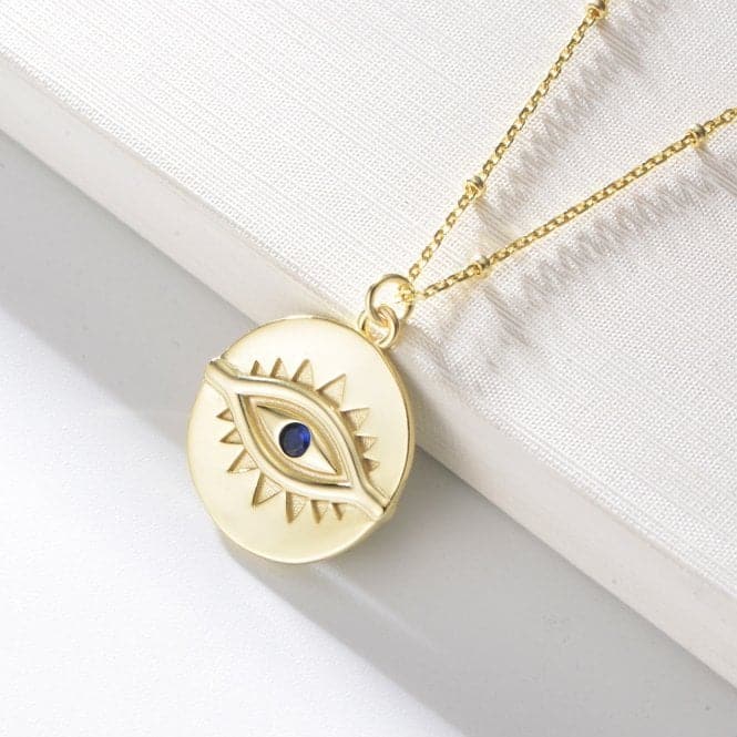 Sterling Silver Gold Plated Evil Eye Disc Necklace ERLN044Ellie Rose LondonERLN044