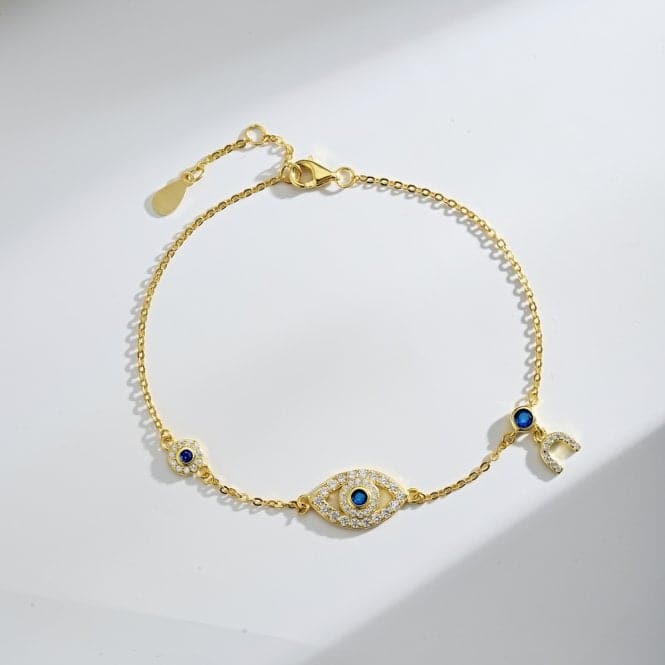 Sterling Silver Gold Plated Evil Eye Lucky Horseshoe Bracelet ERLB046Ellie Rose LondonERLB046