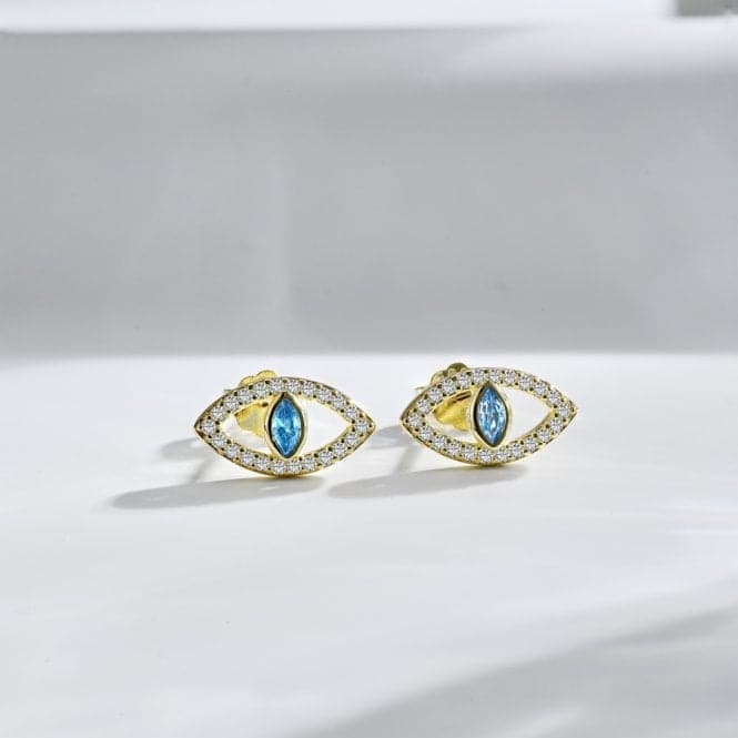 Sterling Silver Gold Plated Evil Eye Stud Earrings ERLE081Ellie Rose LondonERLE081