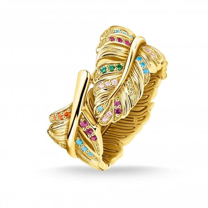 Sterling Silver Gold Plated Feather Ring TR2284-488-7