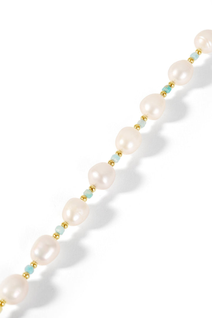 Sterling Silver Gold Plated Freshwater Pearl & Amazonite Bead BraceletThe Fine CollectiveBA0072880