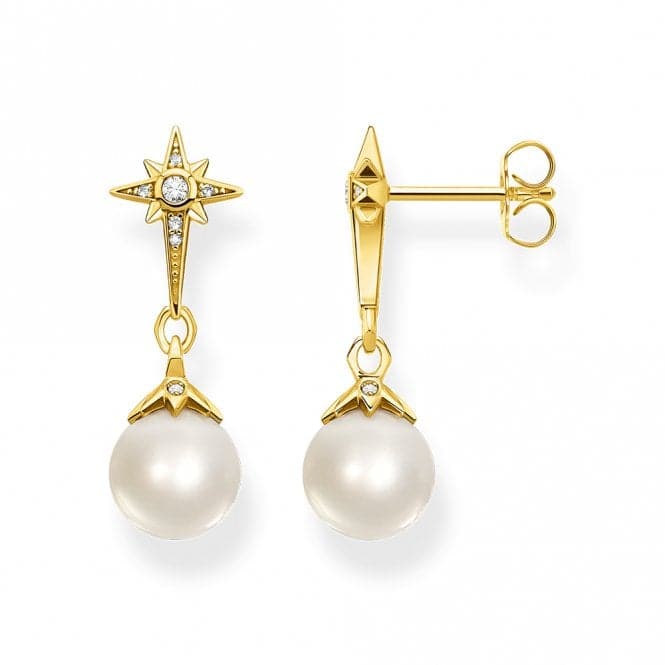 Sterling Silver Gold Plated Freshwater Pearl Zirconia Star Earrings H2118 - 445 - 14Thomas Sabo Sterling SilverH2118 - 445 - 14