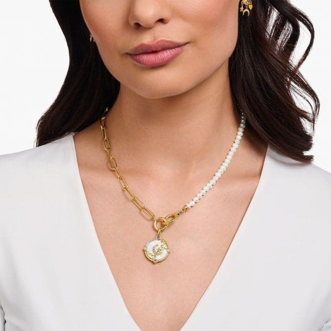 Sterling Silver Gold Plated Freshwater Pearls Zirconia Necklace KE2193 - 445 - 14 - L47VThomas Sabo Sterling SilverKE2193 - 445 - 14