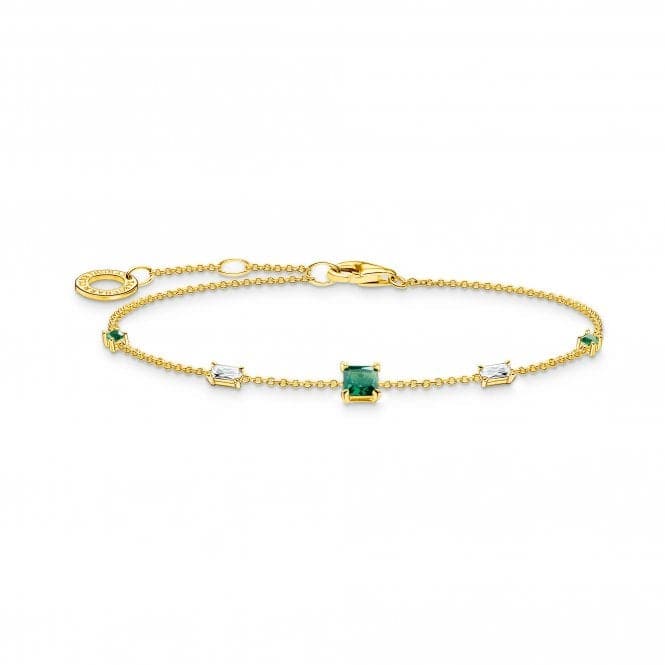 Sterling Silver Gold Plated Green And White Stones Bracelet A2059 - 971 - 7 - L19VThomas Sabo Charm Club CharmingA2059 - 971 - 7