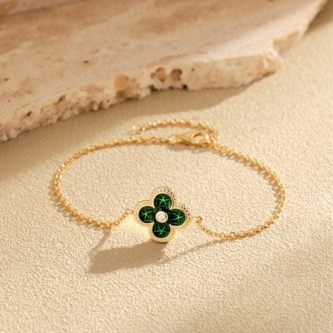 Sterling Silver Gold Plated Green Lucky 4 Leaf Bracelet ERLB040Ellie Rose LondonERLB040