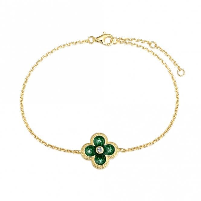 Sterling Silver Gold Plated Green Lucky 4 Leaf Bracelet ERLB040Ellie Rose LondonERLB040