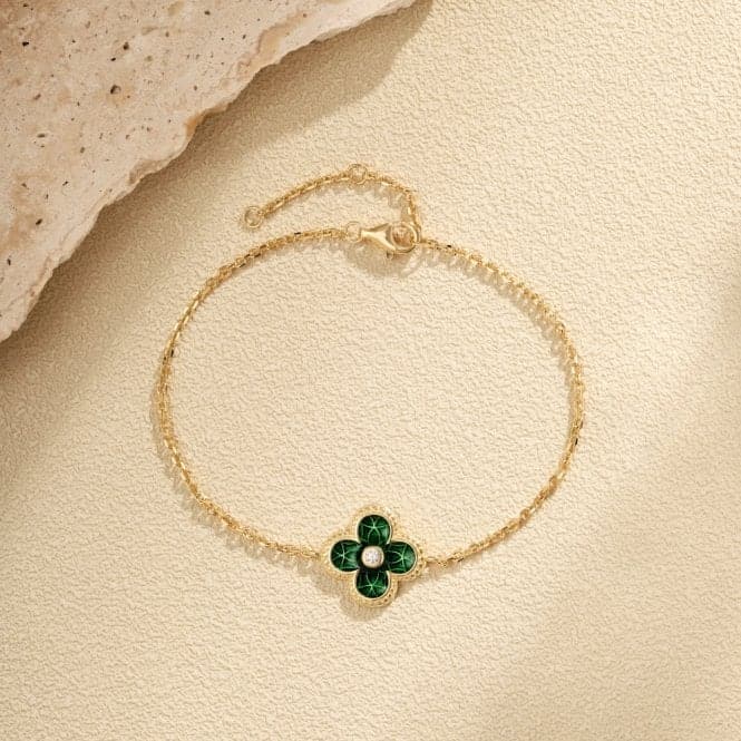 Sterling Silver Gold Plated Green Lucky 4 Leaf Bracelet ERLB040Ellie Rose LondonERLB040