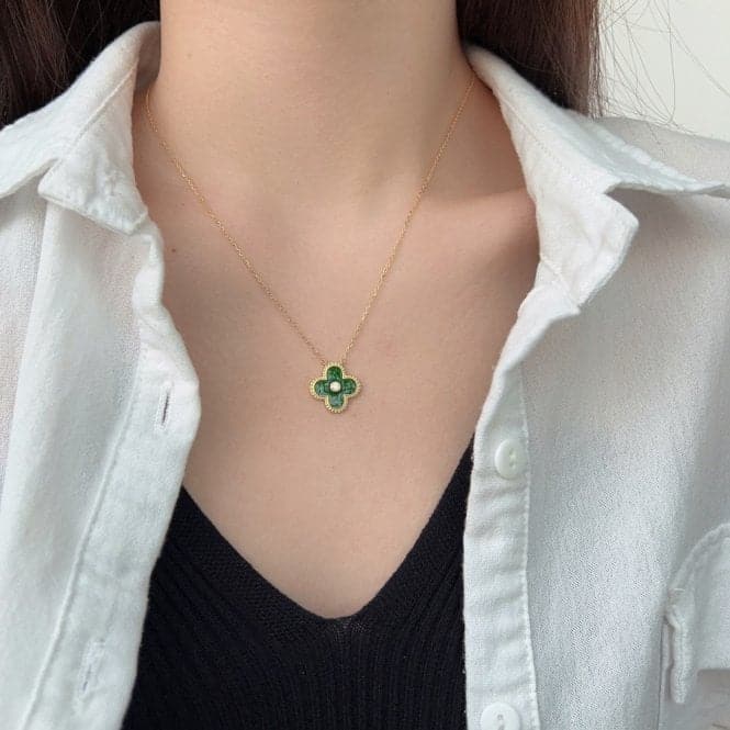 Sterling Silver Gold Plated Green Lucky 4 Leaf Necklace ERLN029Ellie Rose LondonERLN029