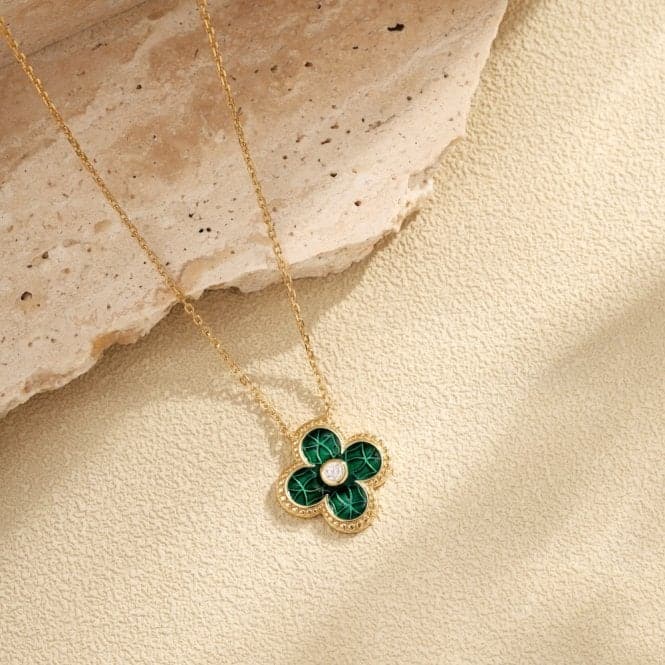 Sterling Silver Gold Plated Green Lucky 4 Leaf Necklace ERLN029Ellie Rose LondonERLN029