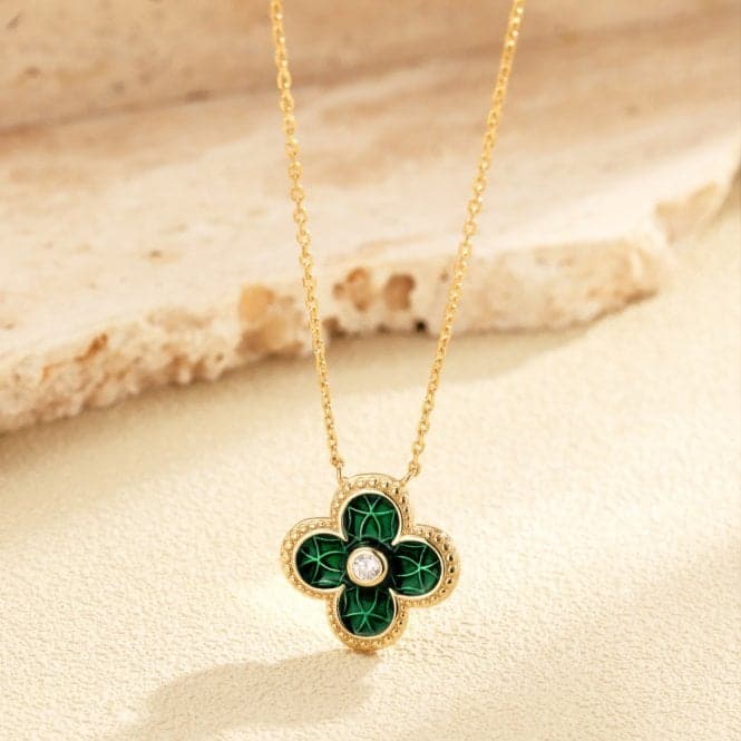 Sterling Silver Gold Plated Green Lucky 4 Leaf Necklace ERLN029Ellie Rose LondonERLN029