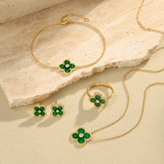 Sterling Silver Gold Plated Green Lucky 4 Leaf Necklace ERLN029Ellie Rose LondonERLN029