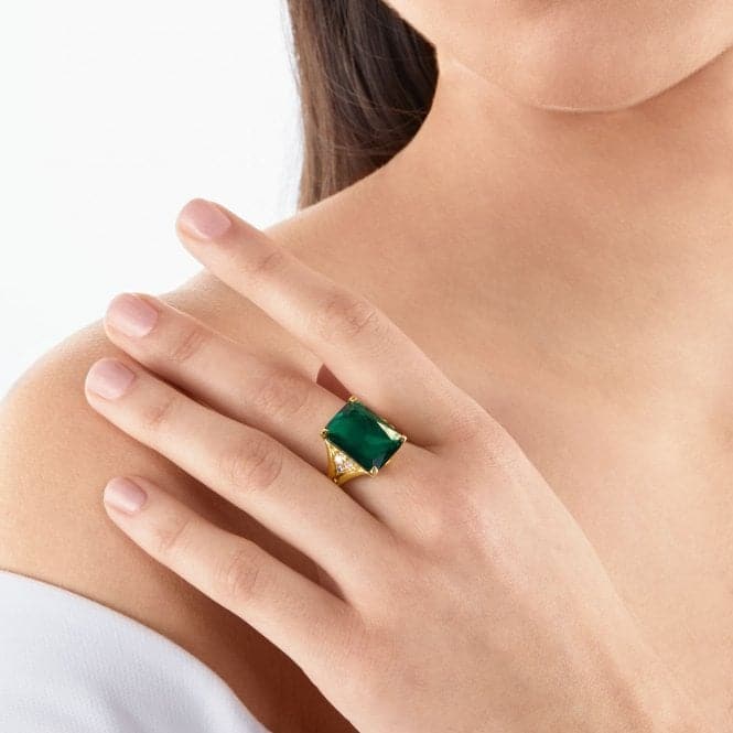 Sterling Silver Gold Plated Green Stone Ring TR2339 - 971 - 6Thomas Sabo Sterling SilverTR2339 - 971 - 6 - 60