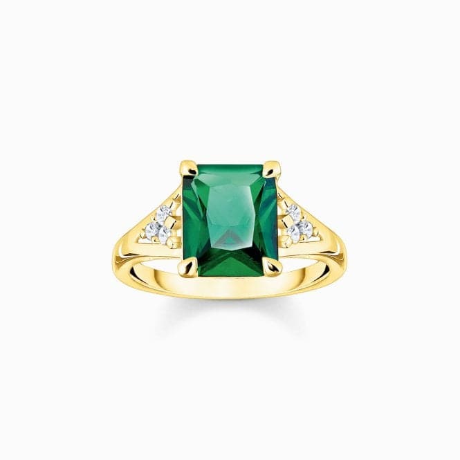 Sterling Silver Gold Plated Green Stone Ring TR2362 - 971 - 6Thomas Sabo Sterling SilverTR2362 - 971 - 6 - 56