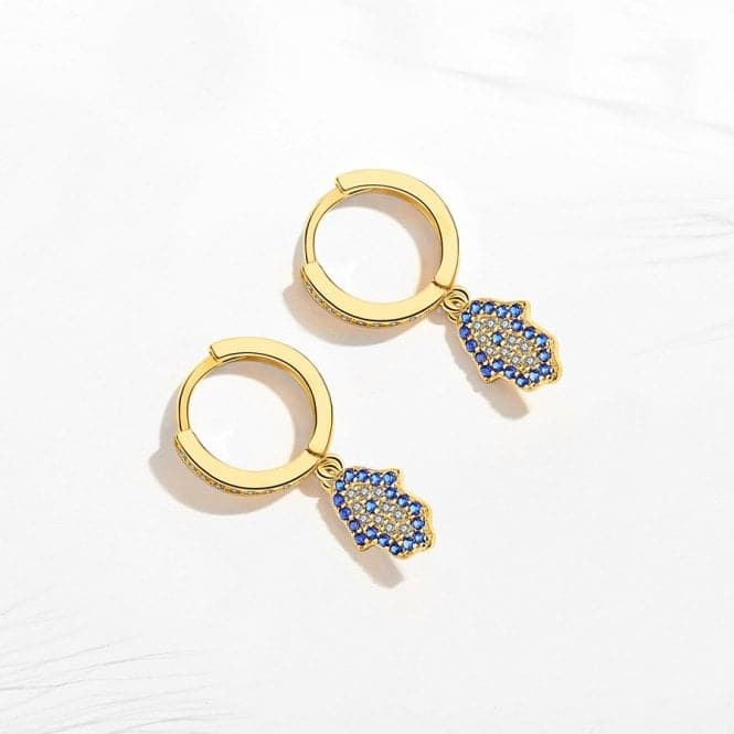 Sterling Silver Gold Plated Hand Of Fatima Hoop Earrings ERLE083Ellie Rose LondonERLE083