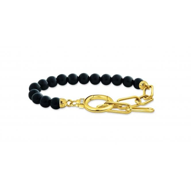 Sterling Silver Gold Plated Onyx Beads Zirconia Bracelet A2134 - 177 - 11 - L19VThomas Sabo Sterling SilverA2134 - 177 - 11