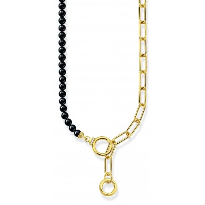 Sterling Silver Gold Plated Onyx Beads Zirconia Necklace KE2193 - 177 - 11 - L47VThomas Sabo Sterling SilverKE2193 - 177 - 11