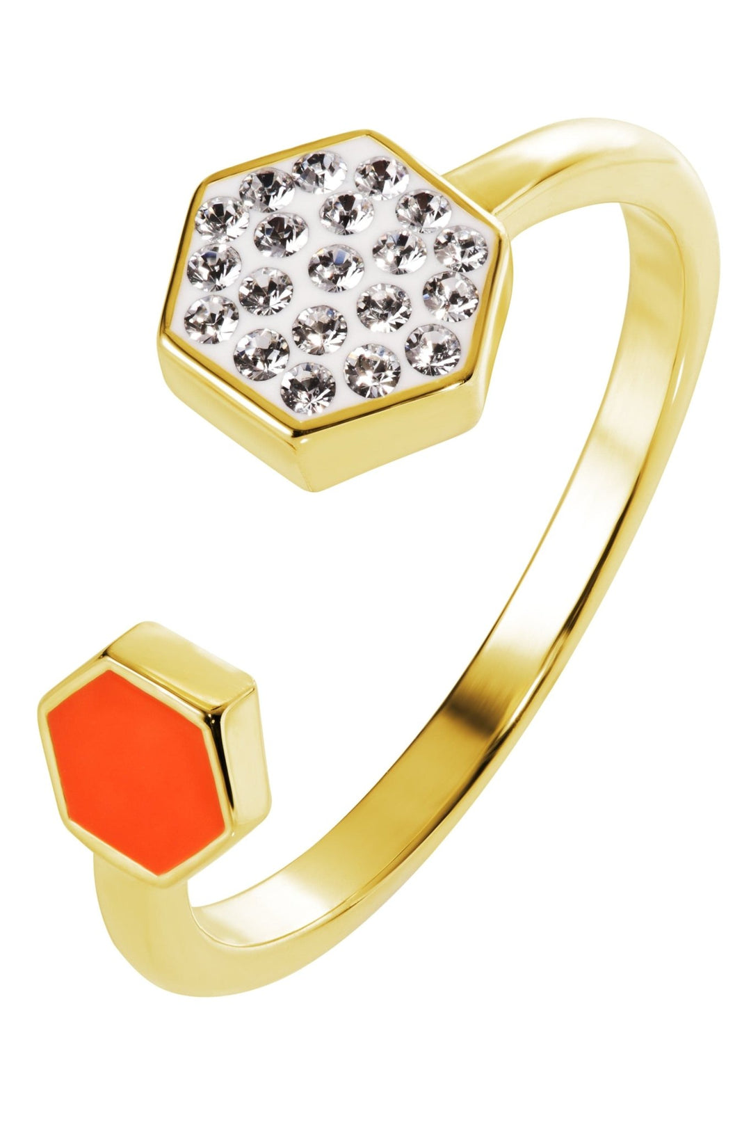 Sterling Silver Gold Plated Orange Enamel & Crystal Open RingThe Fine CollectiveBA0072959 - P