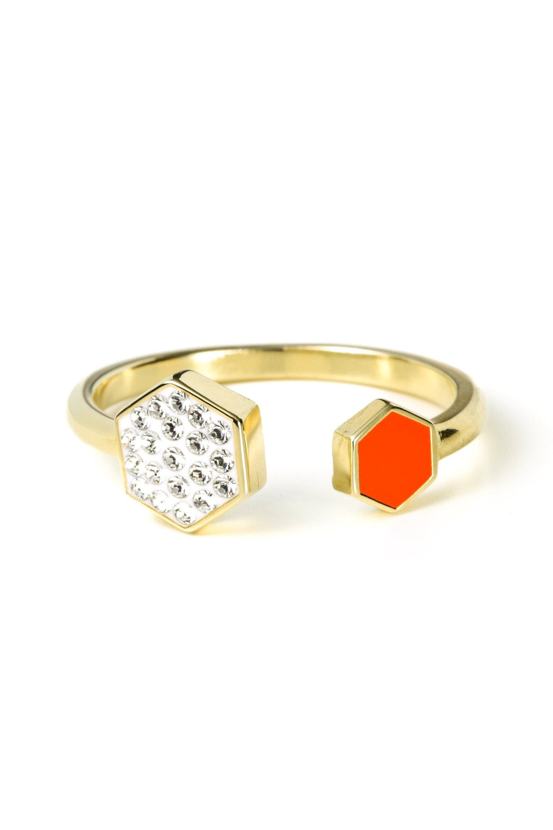 Sterling Silver Gold Plated Orange Enamel & Crystal Open RingThe Fine CollectiveBA0072959 - P